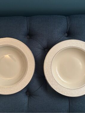 Lenox Opal Innocence Bone China- Set of TWO Rimmed Soup /Salad Bowls